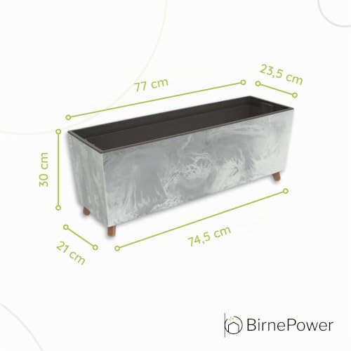 BirnePower Jardinière sur Pieds Urbi Case N avec Insert Amovible, Pot de Fleurs Rectangulaire 77cm pour Intérieur et Extérieur, Résistant au Gel et UV, Gris Béton – vue 6