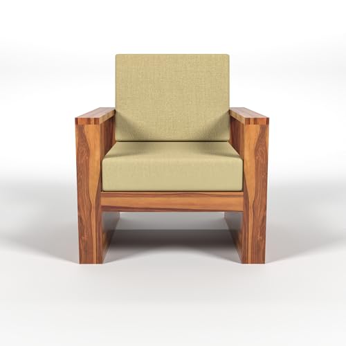 Image of Solid Sheesham Wood Single Seater Sofa - Elegant Wooden Single Sofa Chair for Living Room Home & Office (Design 30)