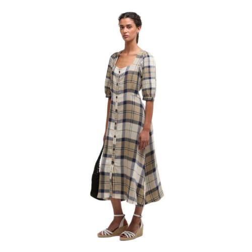 Barbour Ballina Short Sleeve Midi Dress M Brown