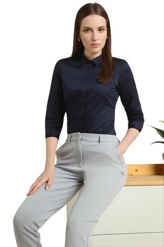 Image of Van Heusen Women's Regular Fit Solid 3 /4 Sleeve Cotton Rich Formal Shirt