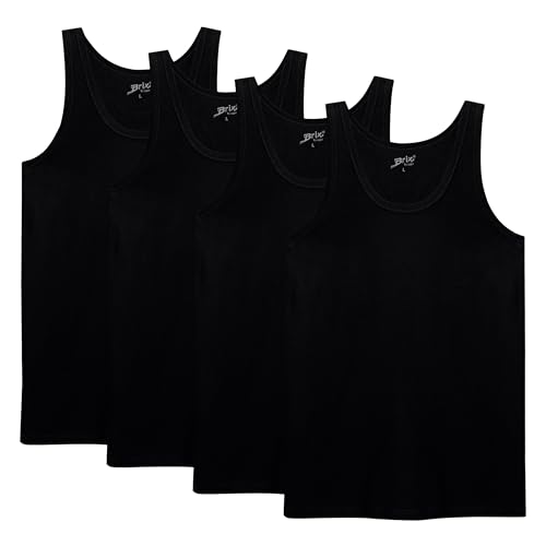 Brix Men's Tank Tops 4 Pack Cotton Undershirts Soft Breathable Classic Fit Everyday Wear Black