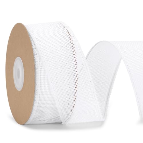 KINGLAKE White Burlap Wired Edge Ribbon - 1-1/2 Inch x 11 Yards Jute Ribbon for Gift Wrapping Crafts Bouquets Wedding Big Bow Wreath Christmas Tree Outdoor Decor