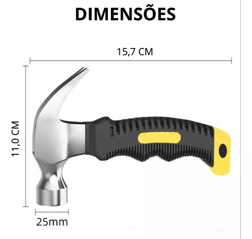 Mini Martelo Carpintaria Construção Civil Carpinteiro Profissional Unha Emborrachado Cabeça 25MM Aço