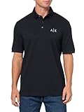 Armani Exchange Men's Black and Gold Polo, Deep Navy, Small