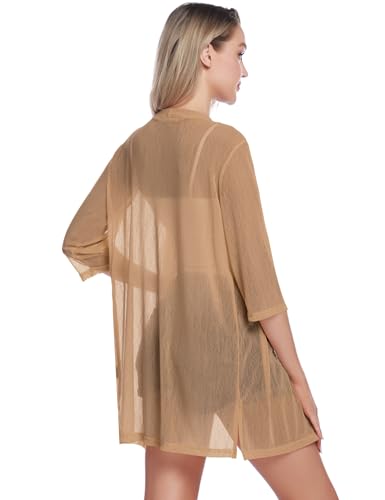 Image of iClosam Women Casual 3 /4 Sleeve Sheer Open Front Cardigan Sweater Kimono