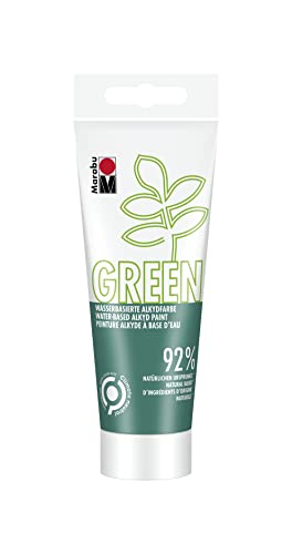 Marabu 14500050068 - GREEN LINE Alkyd-Farbe, dunkelgrün, 100 ml Malfarbe auf Wasserbasis, klimaneutral, matt, lichtecht, wetterfest (nach 24h Durchtrocknung), 92 % aus natürlichen Rohstoffen
