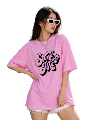 Image of London Hills Oversized Tshirt for Woman | t Shirt for Woman Oversized Fit Printed Round Neck | Tops for Woman's | Women t Shirt Loose Fit Drop Shoulder | t Shirts for Women | Western Tops