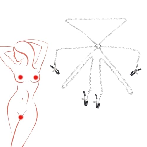 SUPKTHDY Pinces à Tétons avec Chaîne SM Pinces à Seins Réglables BDSM Bondage Set 2 Pinces à Tétons+2 Pinces à Clitoris Stimulateurs Mammaires Femmes Fétiche Clip de Jouet Sexuel Sex Toys Couples Sexy