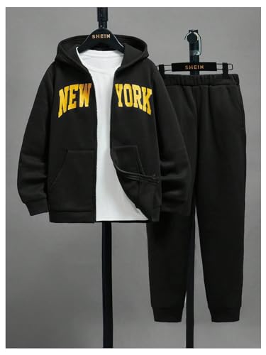 SweatyRocks Boy's Two Piece Outfits Letter Print Full Zip Long Sleeve Hoodies and Sweatpants Set3