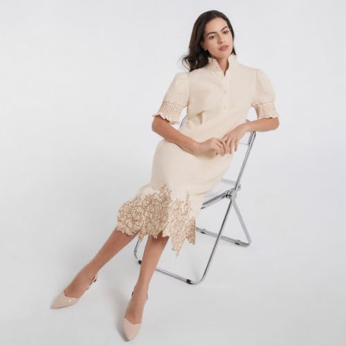 Image of Women's Summer Embroidered Midi Dress 2026 Button Down Short Sleeve Floral Shirt Dress