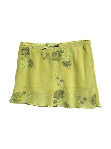 Milumia Women's Floral Sequin Mini Skirt Bow Knot Low Waist Summer Mesh Short Skirts