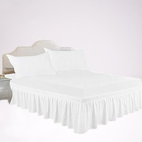 Wrap Around Ruffled Bed Skirt with Adjustable Elastic Belt 18 inch Drop Easy Fit Wrinkle Free Bedskirt Dust