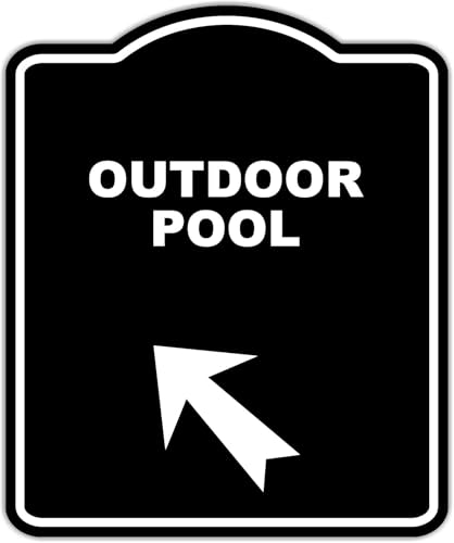 OUTDOOR POOL Black Sign Arrow Up Left Aluminum Composite Sign 8.5 x 10 inches
