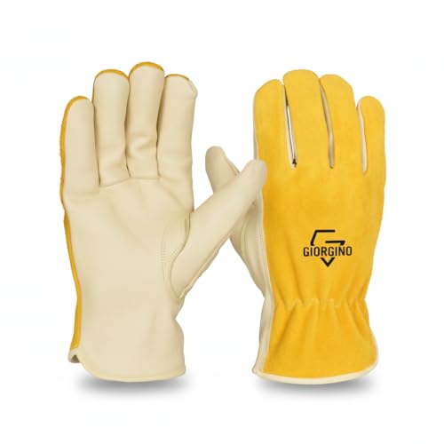Giorgino Premium Leather Work Gloves Top-Grain Cowhide Heavy Duty Working Gloves For Men & Women