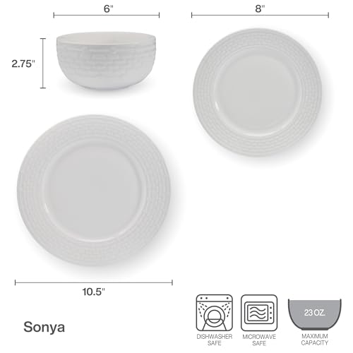 Image of Pfaltzgraff Sonya White 24 Piece Plate Bowl Dinnerware Set, Service for 8
