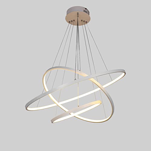 Lámpara colgante de comedor moderna con tres aros LED regulables en color marrón para salón