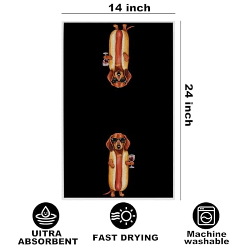 Image of Hanamiya Na Funny Dachshund Kitchen Towels with Wine Bottle Stopper 24x14 Inch, Dachshund Gifts Reusable Dish Towels for Kitchen Bars Decor, Wine Gift Weiner Dog Gifts for Women Men