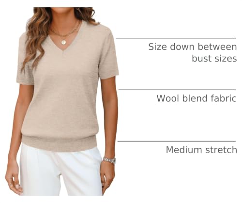Image of ANRABESS Womens Short Sleeve Sweater Top Wool Blend Business Casual Outfits | V Neck Knit Lightweight Sweater,Summer Relaxed Fit Pullover Shirts,Soft Work Office Top,Everyday 2026 Fall Spring Clothes