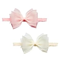 2 Stücke Baby Mädchen Stirnbänder,Weiß Rosa Dehnbare Stirnband,Baby Elastisch Schleifen Turban Haarband,für Neugeborene (Weiß,Rosa,Verstellbares)