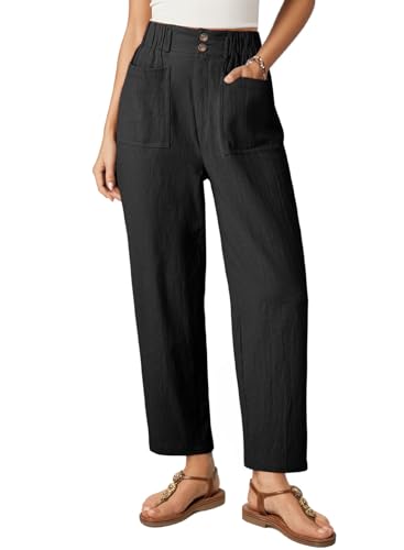 Dokotoo Linen Pants Women Casual Cotton Capri Pants High Waisted Harem Trouser Summer Slacks with Pockets Fall Clothes
