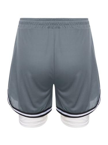 Hansber Kids Boys Running Athletic Shorts 2 in 1 Quick Dry Gym Basketball Sports Shorts Drawstring Workout Active Shorts2