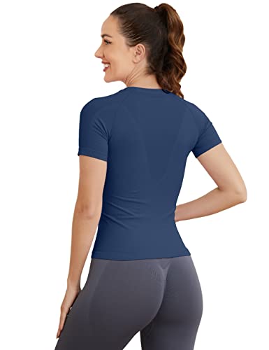 Image of MathCat Short Sleeve Workout Tops for Women, Seamless Women's Compression Shirt, Yoga Running Athletic Shirts Soft Gym Tops