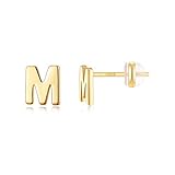 Sterling Silver Stud Earrings for Girls Women, 925 Sterling Silver Gold Stud Earrings Letter M Initial Hypoallergenic Earrings for Women Jewelry Gifts Earrings for Girls Jewelry