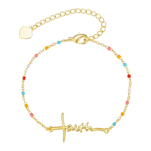 Juvux Faith Cross Bracelet for Women, 14K Gold Plated Christian Jewelry - image 1
