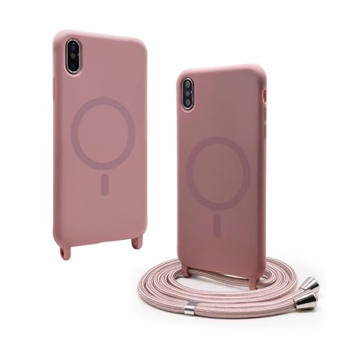 VAVAVOOMY Handykette Hülle für iPhone X/XS mit Band Halsband Lanyard (abnehmbar) Handyhülle Verstellbarer Lanyard.Magnetisch Stoßfest Silikonhülle Wireless Charging kompatibel .-Rosa