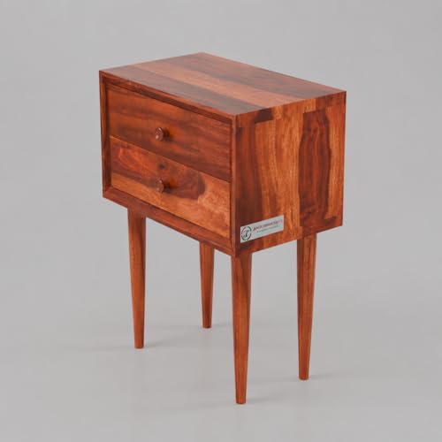 Image of Jangid Handicraft Solid Sheesham Wood Bedside Table for Bedroom | Wooden Bed Side Nightstand End Table with 2 Drawer Storage for Home & Living Room | Sofa Side Table | Rosewood, Honey Finish