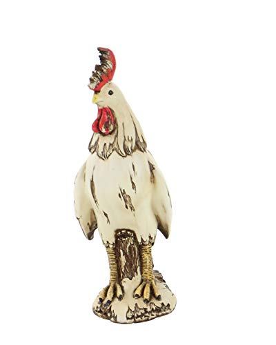 Deco 79 Farmhouse Polystone Rooster Garden Sculpture, 10" X 6" X 15", White #TOP5