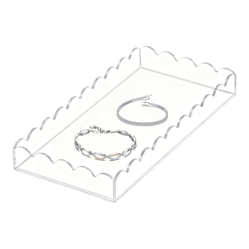 Bandejas de tocador – Organizador de almacenamiento festoneado – Bandeja organizadora transparente | para mostrador, escritorio, fregadero, armario, cocina, sala de estar