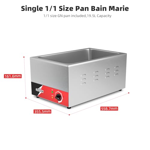CROSSON Gastronorm Bain Marie, Profi Gastro Speisewärmer passend für (GN) 1/1 Gastronorm Behälter, Wasserbad Temperatur einstellbar von 35-85 °C,keine GN-Pfanne im Lieferumfang enthalten – Bild 7