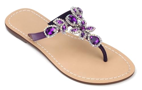 Image of Rhinestone Sandals for Women - Sparkly Jeweled Bling Thong Flip Flops, Dressy Gemstone Flat Sandals for Wedding, Party, Beach & Summer Outfits