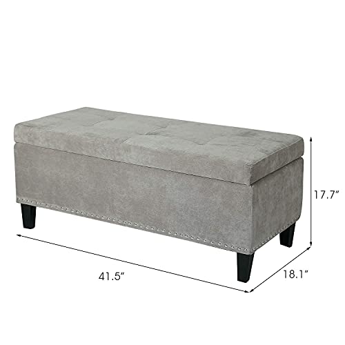 Decent Home Storage Ottoman Bench Fabric Rectangular Tufted Footstool For Bedroom Living Room Entryway (Smoky Gray) #TOP2