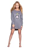 SENSIS edles und hochwertiges Nachthemd (Made in EU) Sleepshirt in ausgefallenem Design (L/XL (40/42), Dunkelgrau mit Pinguin)