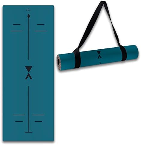 KALM Manifest Yoga Mat 4.5mm Thick Non-Slip Eco-Friendly made with Natural Rubber for Best Grip and Excellent Support Anti-Slip for Pilates Fitness Alignment Lines for Ideal Exercise (Blue)