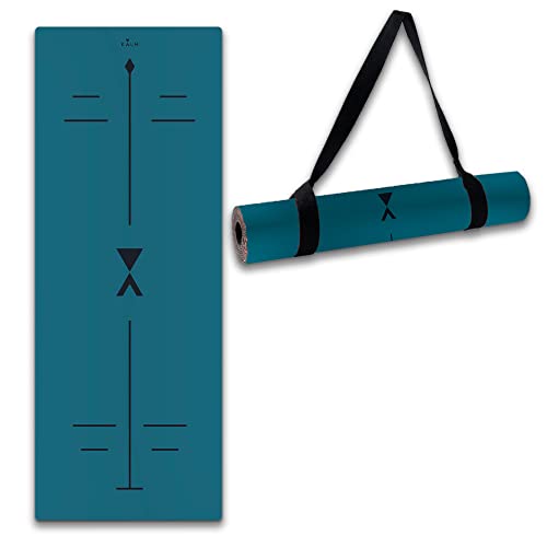 Kalm Manifest Yoga Mat 4.5Mm Thick Non-Slip Eco-Friendly Made With Natural Rubber For Best Grip And Excellent Support Anti-Slip For Pilates Fitness Alignment Lines For Ideal Exercise (Blue) #TOP2