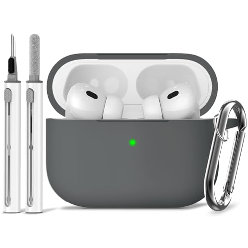 Image of Ljusmicker for AirPods Pro Case Cover with Cleaner Kit,Dark Grey | Silicone Protective Cover for Apple AirPods Pro 2nd /1st Generation Case with Keychain for Women Men,Shockproof