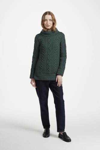 Image of Carraig Donn - Ladies - 100% Soft Merino Wool - Cable Knit Sweeter Vented Roll Neck Irish Jumper