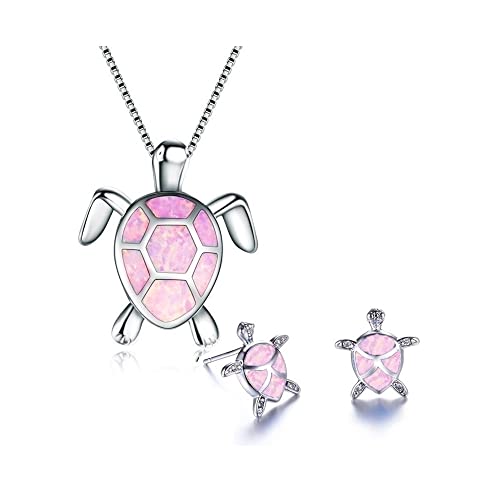 Yocoyee Starfish Turtle Necklace Earrings Jewelry Set with Blue Purple Opal Ocean Sea Animal Beach Jewelry for Women-Turtle