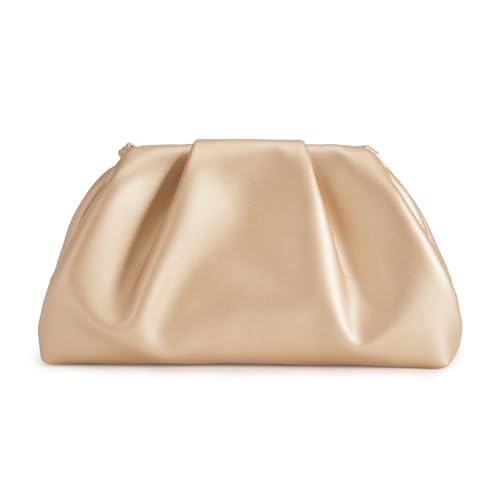 Image of BRYCTSISEN Pleated Evening Vegan Leather Clutch Handbag Purse Metallic PU Cloud Shoulder Bag for Women Evening Purse Handbag