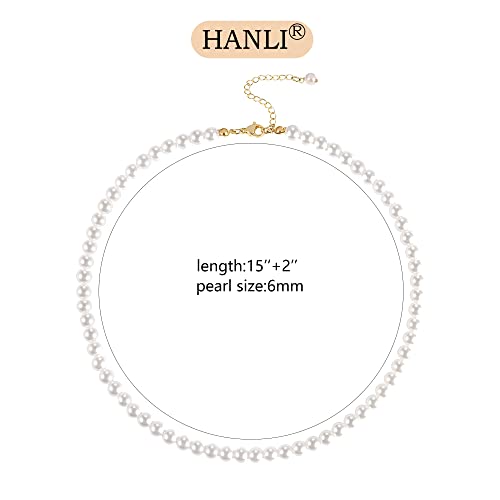 Hanli Pearl Necklaces For Women 14K Gold Plated Dainty Pearl Choker Necklace Handmade Simple Simulated Pearl Necklaces Delicate Mother's Day Jewelry Gifts #TOP2