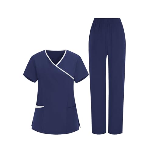 Ensemble Uniformes Femme Blouse et Pantalon Médical - Uniforme Médical avec Haut et Pantalon Tenue Aide Soignante Professionnelle Vêtement Médical avec...