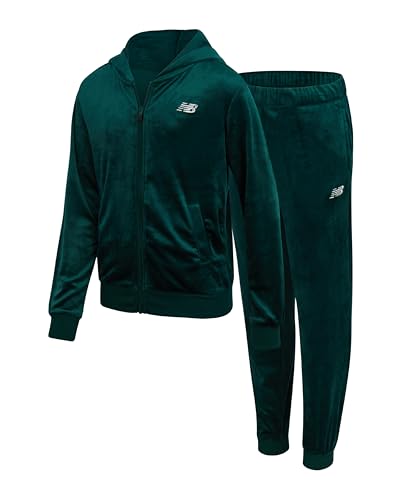 New Balance Active Girls Sweat Set - 2 Piece Velour Zip Up Hoodie Sweatshirt and Girls Pants Tracksuit Athletic Set (7-12)