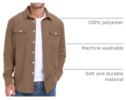 Image of Askdeer Men's Corduroy Button Down Shirts Long Sleeve Casual Shacket Jacket Western Corduroy Shirt Jacket with Flap Pockets