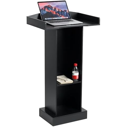 BEQUZON Podium Stand for Lectern Presentation Church Classroom, Pulpit with Wooden Heavy Base, Black Podium for Lecture, Wedding Speech Cover