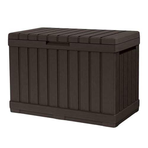 Keter Kentwood 190L Outdoor Resin Garden Storage Box Brown | Weatherproof WoodEffect Panels | Stores Cushions Garden Tools & Outdoor Accessories | Lockable Lid & Extra Seating