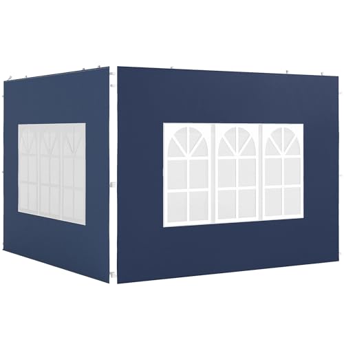 Outsunny 2er Set Seitenwände für Pavillon 3x3 3x6 Wasserdicht Seitenteile mit Fenster Winterfest Seitenwände für Pavillon Partyzelt Gartenzelt Blau