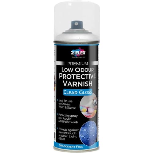 ZIELER® Premium Low Odour Protective Varnish Spray - Clear Gloss (400ml Large can) – Ideal for Indoor & Outdoor Use – Perfect for Acrylic & Oil Paintings on Canvas, Wood & Stone – 90% Solvent-Free